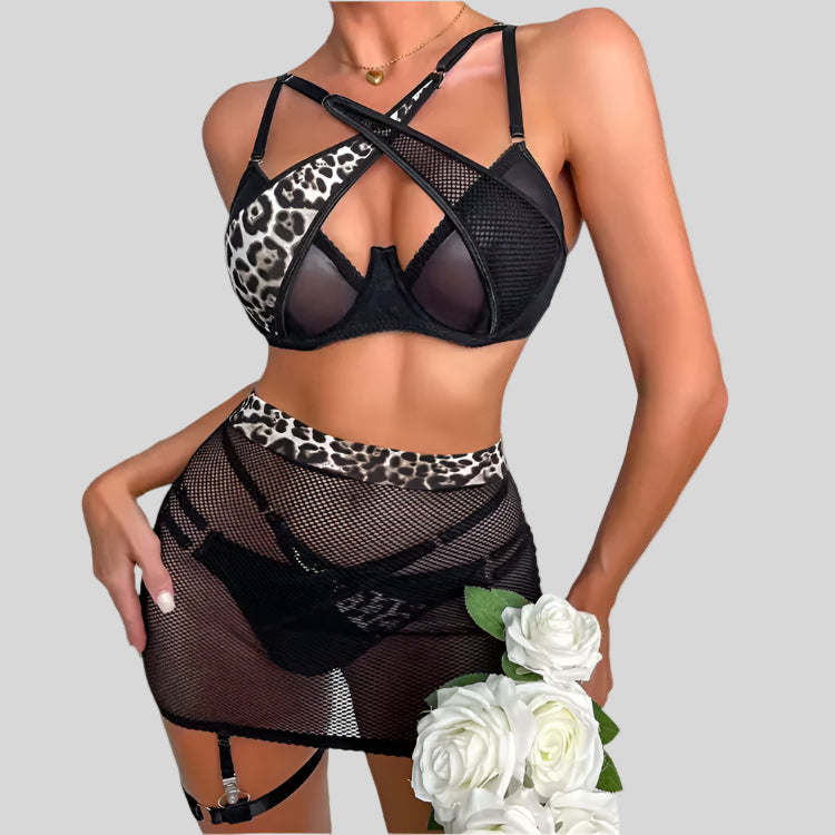 Leopard & Mesh Lingerie Set