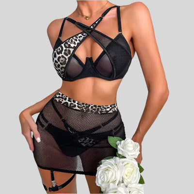 Leopard & Mesh Lingerie Set